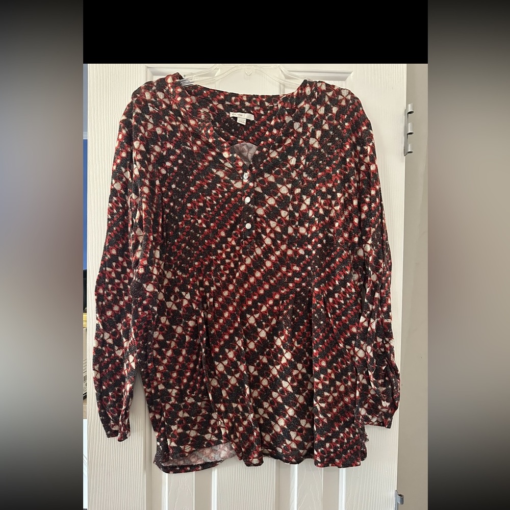 Cato Est. 1946 Black Red Sparkle Patterned Blouse Top Size  22/24